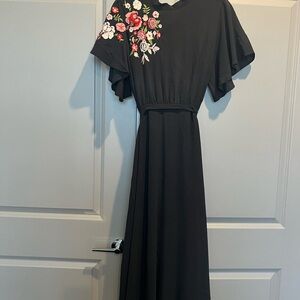 Floral Embroidered Black Dress